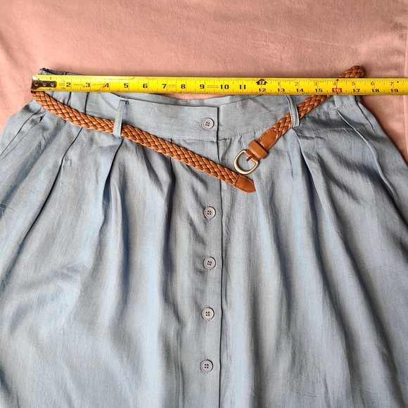 Modcloth Light Blue A-Line Skirt with Brown Belt - Picture 5 of 7